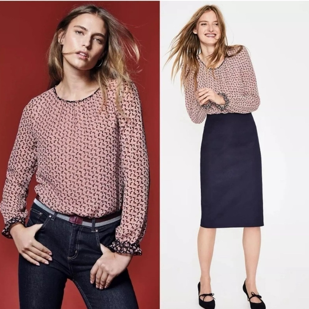 Boden Ivy Jersey Blouse in Milkshake Clover Pink Navy Size 16 XL Business Casual